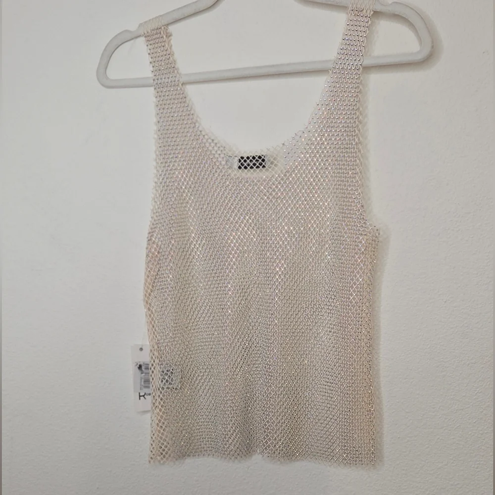 Faded Rose Mesh And Rhinestone Cream Tank Top - Size Medium - Picture 15 of 16
